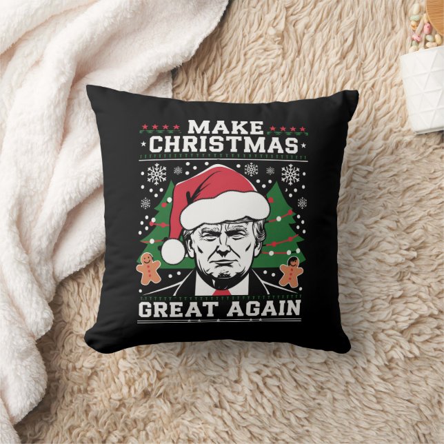 Funny Trump 2024 Make Christmas Great Again  Throw Pillow (Blanket)