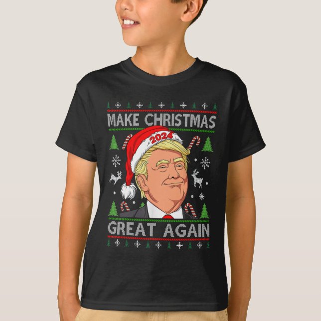 Funny Trump 2024 Make Christmas Great Again Ugly S T-Shirt (Front)