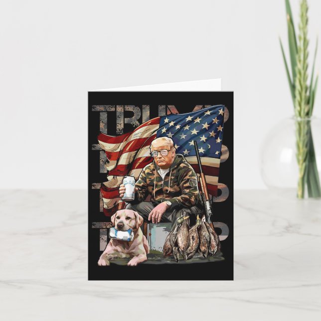 Funny Trump 45 47 Hunting Beer Ducks Us Flag Camo Card (Front)