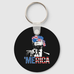 Funny Trump 4th Of July Merica American Flag Sungl Keychain