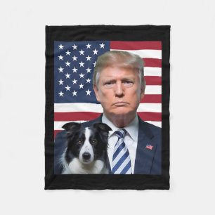 Funny Trump And Border Collie Dog Usa Flag Electio Fleece Blanket