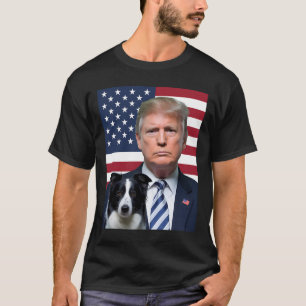 Funny Trump And Border Collie Dog Usa Flag Electio T-Shirt