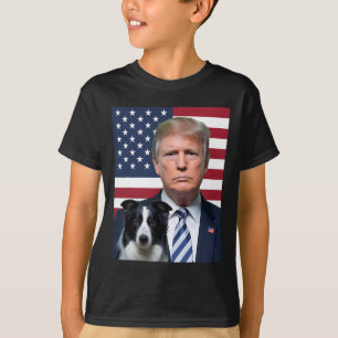 Funny Trump And Border Collie Dog Usa Flag Electio T-Shirt