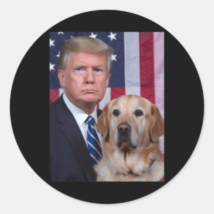 Funny Trump And Golden Retriever Dog Usa Flag Elec Classic Round Sticker