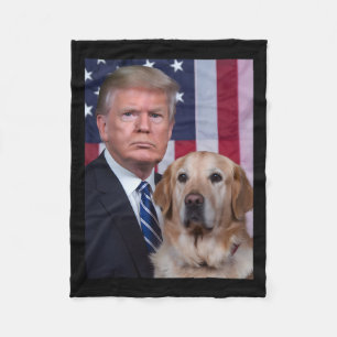 Funny Trump And Golden Retriever Dog Usa Flag Elec Fleece Blanket