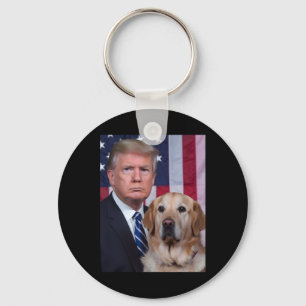 Funny Trump And Golden Retriever Dog Usa Flag Elec Keychain