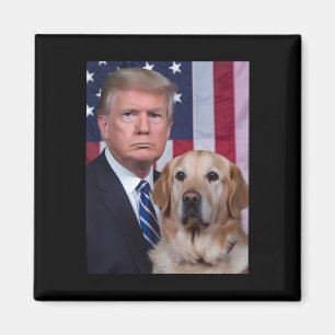 Funny Trump And Golden Retriever Dog Usa Flag Elec Magnet