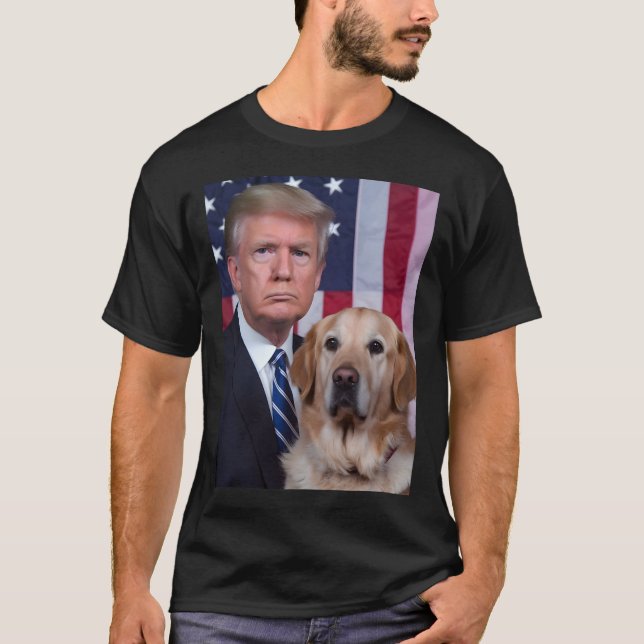 Funny Trump And Golden Retriever Dog Usa Flag Elec T-Shirt (Front)