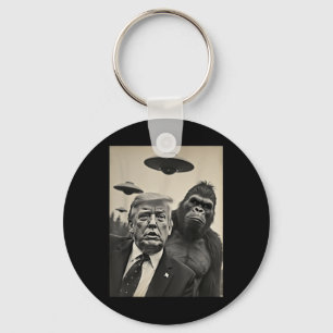 Funny Trump Bigfoot Selfie With Ufos Weird Alien  Keychain