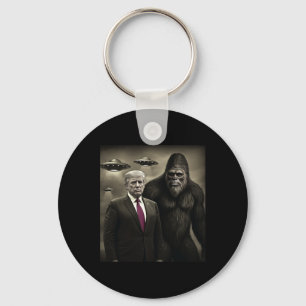 Funny Trump Bigfoot Ufo Alien Encounter Conspiracy Keychain