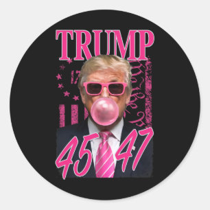 Funny Trump Bubble Gum 1776 Pink Flag Classic Round Sticker