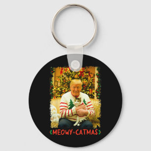 Funny Trump Christmas Cat Lovers Meowy Catmas Cat Keychain