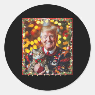 Funny Trump Christmas Sweater For Cat Lovers Classic Round Sticker