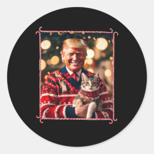Funny Trump Christmas Sweater For Cat Lovers Classic Round Sticker