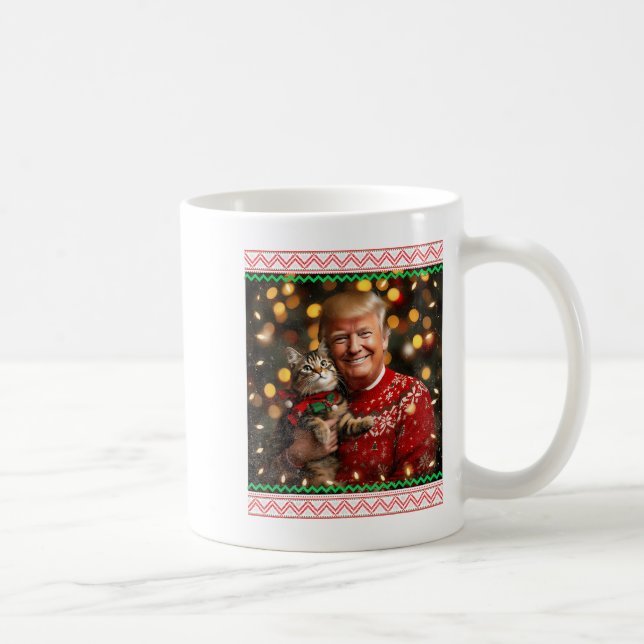 Funny Trump Christmas Sweater For Cat Lovers  Coffee Mug (Right)
