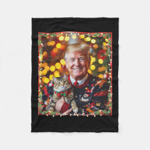 Funny Trump Christmas Sweater For Cat Lovers  Fleece Blanket