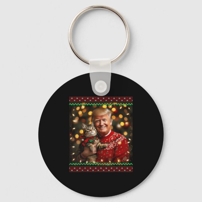 Funny Trump Christmas Sweater For Cat Lovers  Keychain (Front)