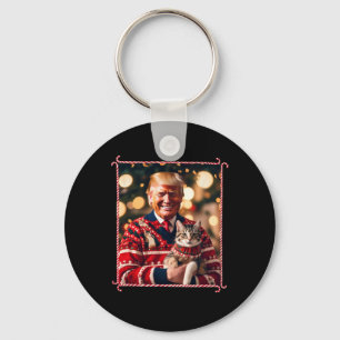 Funny Trump Christmas Sweater For Cat Lovers Keychain