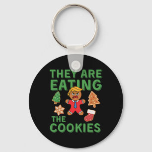 Funny Trump Christmas - They Are Eating The Cookie Keychain