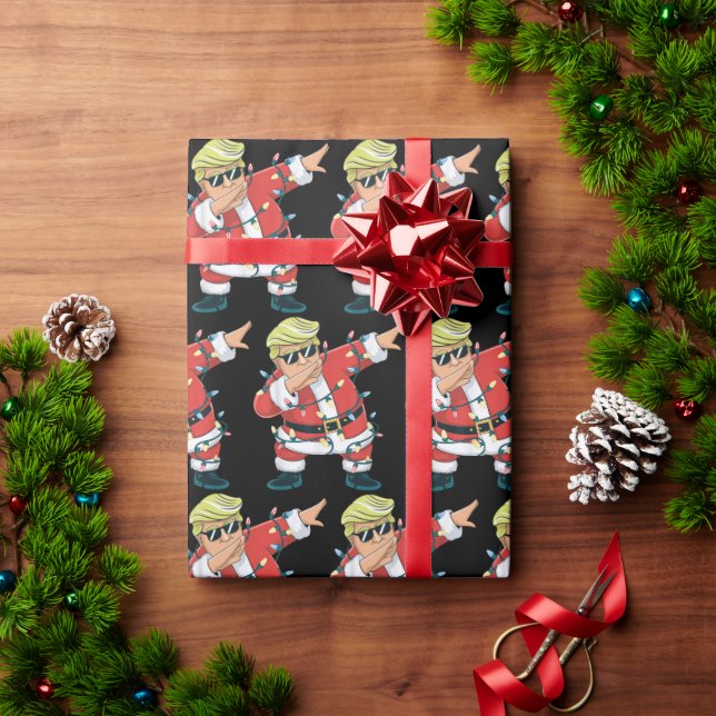 Funny Trump Dabbing Santa Trump Christmas Lights  Wrapping Paper (Holiday Gift)