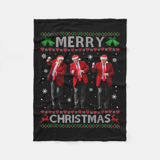 Funny Trump Dance Merry Christmas Ugly Xmas Fleece Blanket (Front)