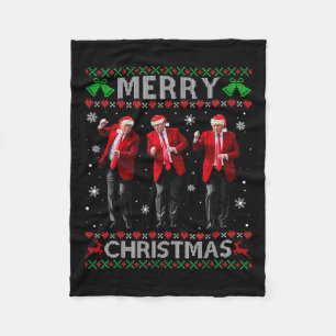 Funny Trump Dance Merry Christmas Ugly Xmas Sweate Fleece Blanket
