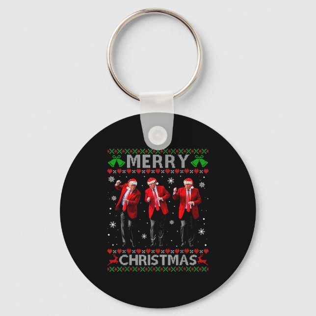 Funny Trump Dance Merry Christmas Ugly Xmas Sweate Keychain (Front)