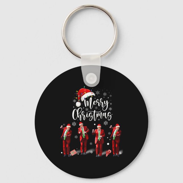 Funny Trump Dance Santa Claus Merry Christmas  Keychain (Front)