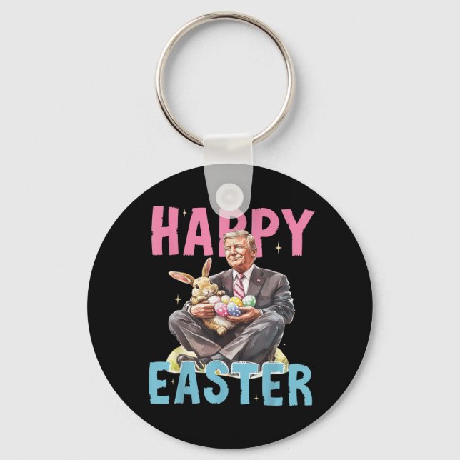 Funny Trump Easter Bunny Eggs Happy Easter  Keychain (Front)