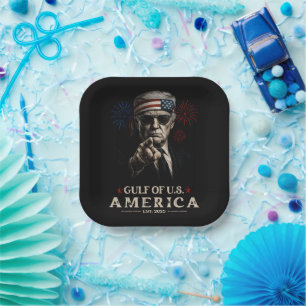 Funny Trump Gulf Of USA America 2025 4th Of July Paper Plate