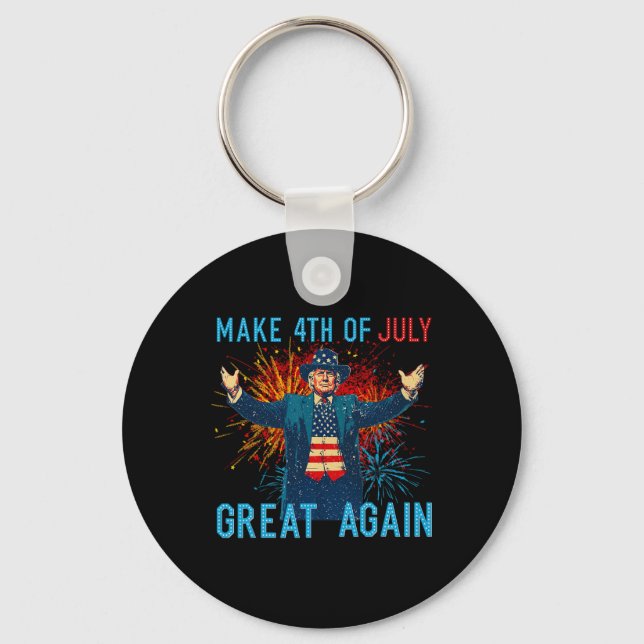 Funny Trump Make 4th Of July Great Again Firework  Keychain (Front)