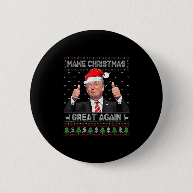 Funny Trump Make Christmas Great Again Ugly Sweate 2 Inch Round Button (Front)