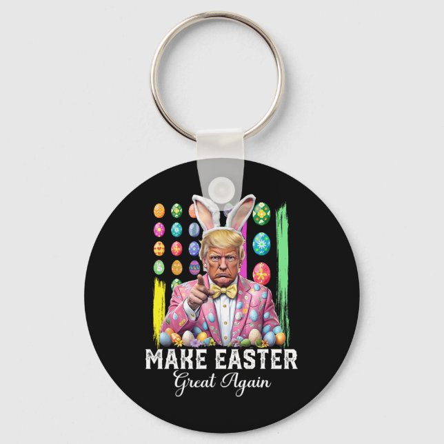 Funny Trump Make Easter Great Again Bunny Hunt Egg Keychain (Front)