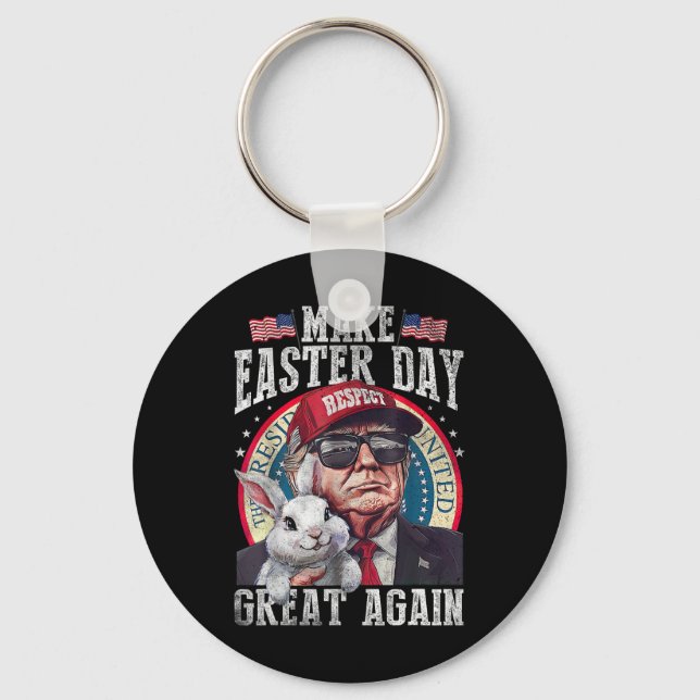 Funny Trump Make Easter Great Again Bunny Hunt Egg Keychain (Front)
