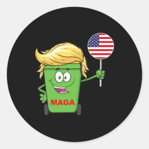 Funny Trump Mega Cartoon Garbage Can American Flag Classic Round Sticker