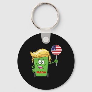Funny Trump Mega Cartoon Garbage Can American Flag Keychain