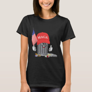 Funny Trump Mega Cartoon Garbage Can American Flag T-Shirt