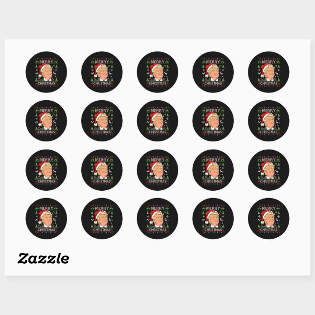 Funny Trump Merry Christmas Ugly Xmas Sweater Gift Classic Round Sticker (Sheet)