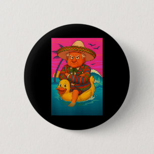 Funny Trump On Floating Yellow Duck Swim Ring In O 2 Inch Round Button