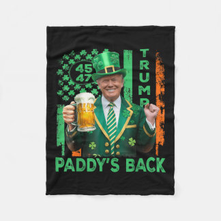Funny Trump Paddys Back 45 47 St Patricks Day Usa Fleece Blanket