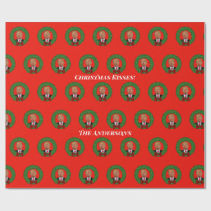 Funny Trump Pucker and Wreath Christmas Wrapping Paper