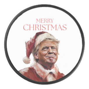 Funny Trump Santa Claus Christmas Card Hockey Puck