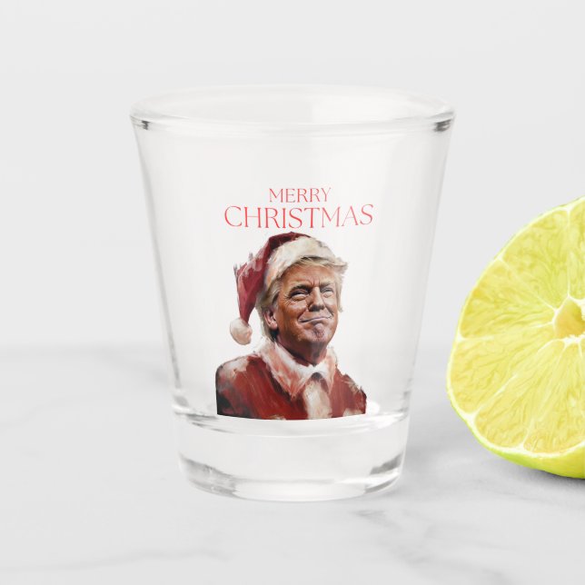 Funny Trump Santa Claus Christmas Card Shot Glass (Front)