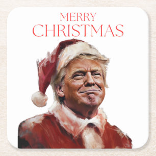 Funny Trump Santa Claus Christmas Card Square Paper Coaster