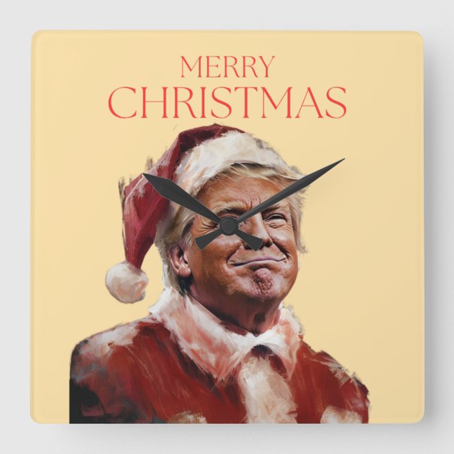 Funny Trump Santa Claus Christmas Card Square Wall Clock (Front)