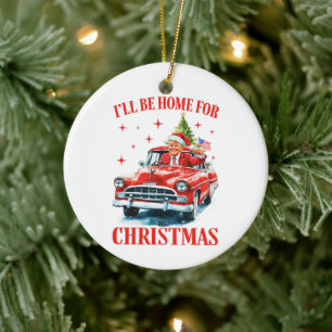 Funny Trump Santa Hat I'll Be Home for Christmas Ceramic Ornament