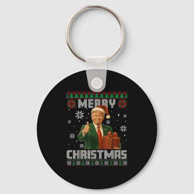 Funny Trump Ugly Xmas Sweater Make Christmas Great Keychain (Front)