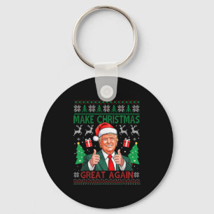 Funny Trump Ugly Xmas Sweater Make Christmas Great Keychain