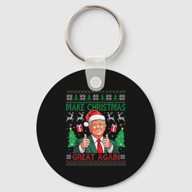 Funny Trump Ugly Xmas Sweater Make Christmas Great Keychain (Front)