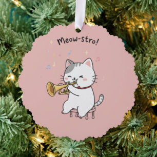 Funny Trumpet Cat – Cute Feline Jazz  Ornament Card